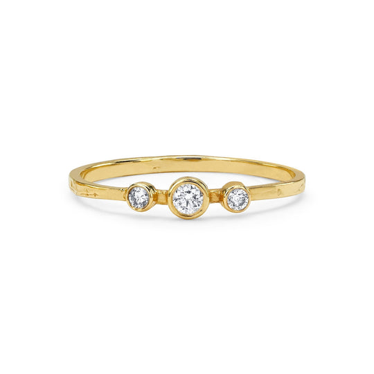 Logan Hollowell - NEW! Three Diamond Orbit Bezel Stacking Ring in Yellow Gold