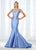 Cameron Blake - 118661 Cap Sleeve Pleated Stretch Satin Mermaid Gown  In Blue