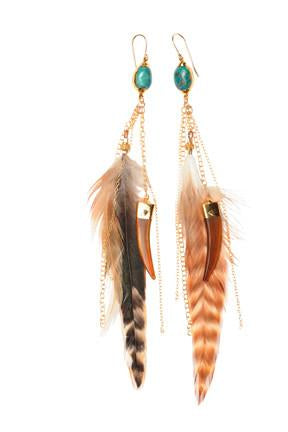 Turquoise Feather & Tusk Earrings