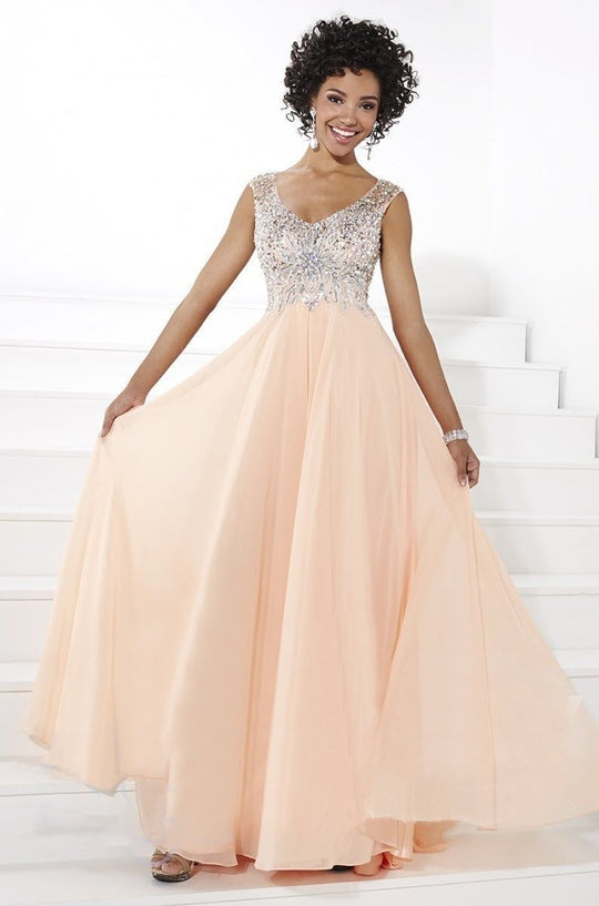 Tiffany Homecoming - Gorgeous Embellished Cap Sleeve V-neck Silky Chiffon A-line Dress 16091 In Orange