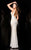 Scala - 48581 Bedazzled V-neck Sheath Dress in White and Gold