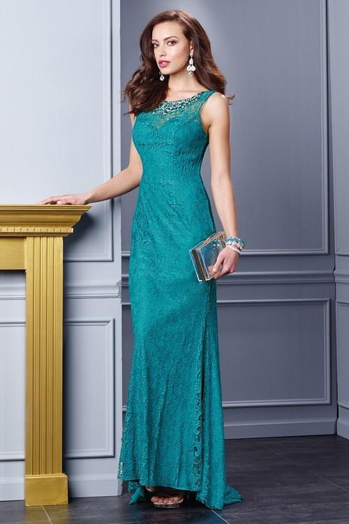 Deep Scoop Back Sleeveless Lace Evening Gown 29757 in Green