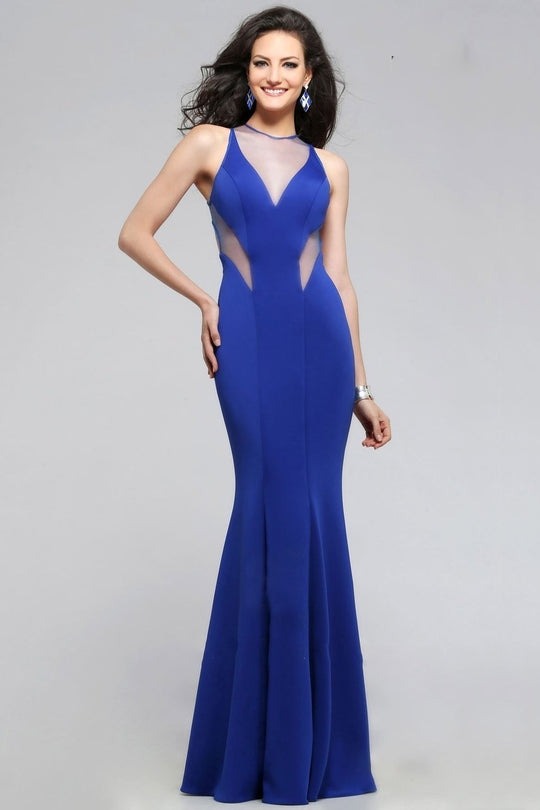 Delightful Mermaid Neoprene Dress with Illusion V Neckline and Side Cutouts 7792