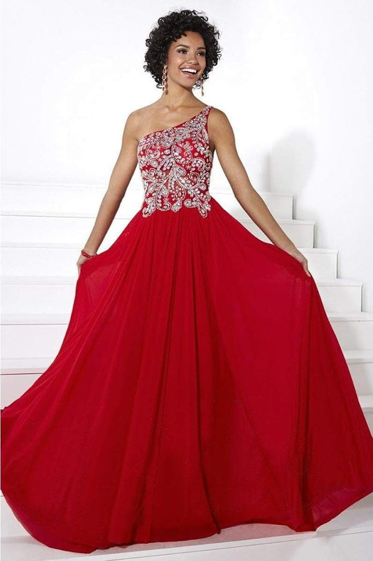 Tiffany Homecoming - One Shoulder Rhinestone Embellished Gown 16089 in Red