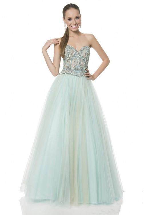 Terani Couture - 1611P1096A Crystal Studded Sweetheart Tulle Gown  in Green and Neutral