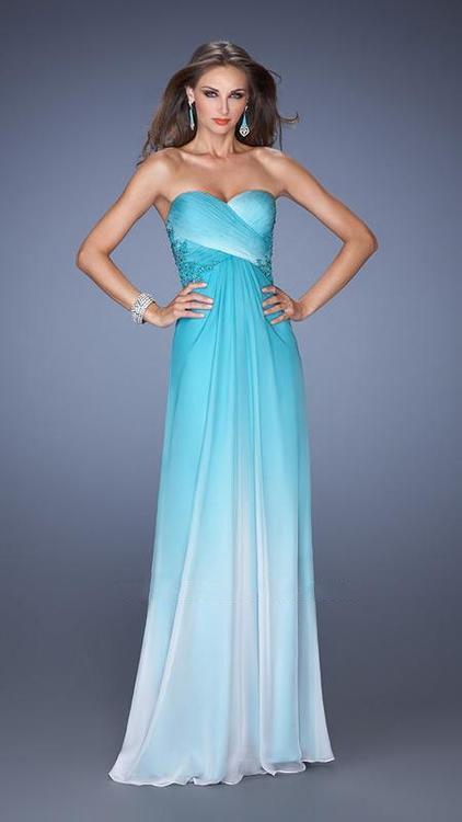 La Femme - 19549 Strapless Surplice Pleated A-Line Gown in Blue