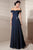 Alyce Paris - 29300 Draped Off-Shoulder Rhinestone Brooch Accent A-Line Gown In Blue