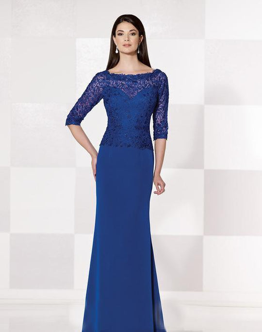 Cameron Blake - Quarter Length Sleeves Lace Long Dress 215645 in Blue