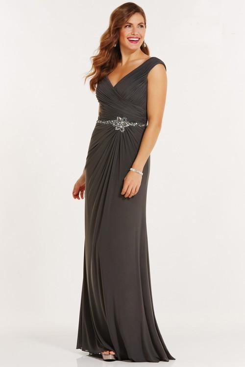 Alyce Paris Black Label - 29751 Surplice Neck Ruched Evening Gown in Gray
