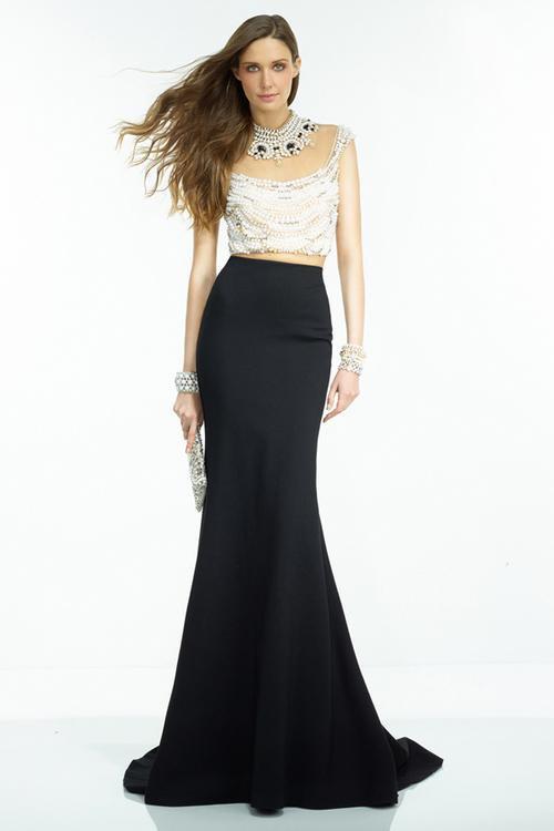 Alyce Paris - B'Dazzle - 442484 Pearl Beaded Bodice Mermaid Evening Gown - Black and White