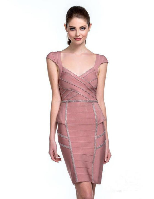 Terani Couture - 151C0235A Peplum Cap Sleeve Bandage Dress in Pink