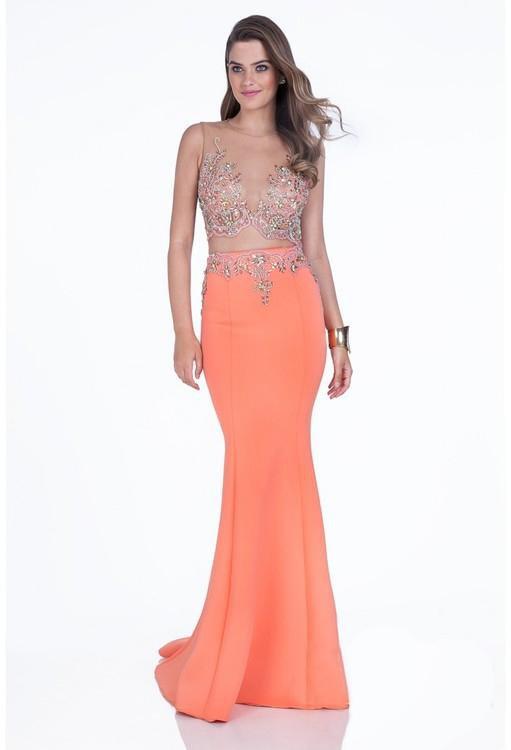 Terani Couture - 1611P1011A Two-Piece Crystal Studded Mermaid Dress in Orange