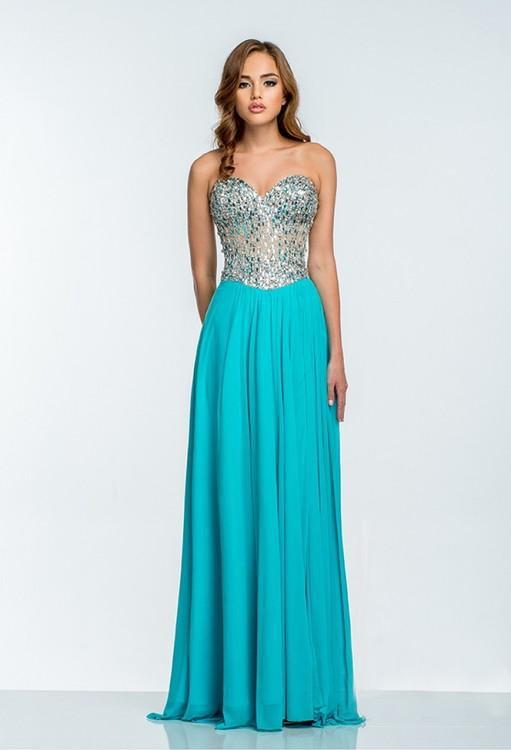 Terani Couture - 151P0036A Sequin Embellished Sweetheart Gown in Blue and Neutral