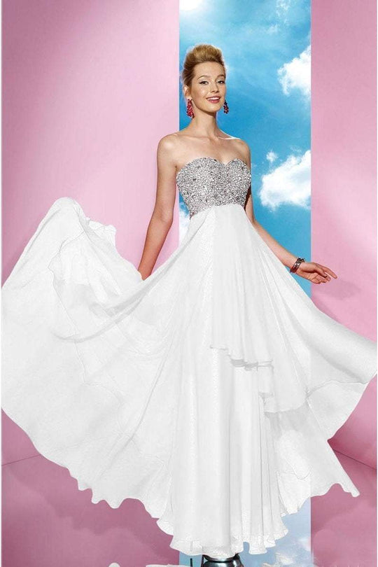Alyce Paris - Strapless Sequined Sweetheart Long Chiffon Dress 35620 In White