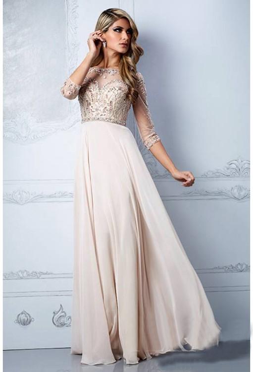 Terani Couture - DL129 Beaded Illusion Evening Dress in Neutral