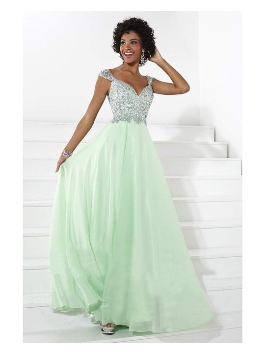 Tiffany Homecoming - Elegant Embellished V-neck Silky Chiffon A-line Dress 16085 In Green