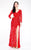Primavera Couture - 9879 High Slit Glitter Lace Gown in Red
