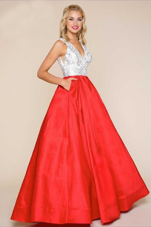 Mac Duggal - 77156H Ball Gowns Style in White and Red