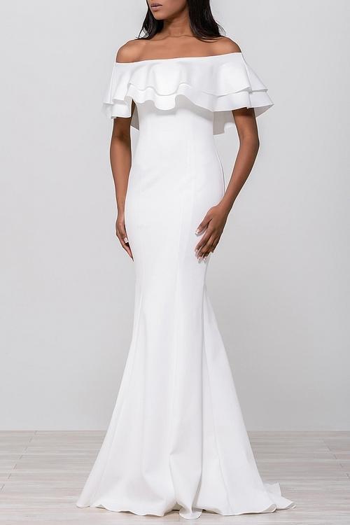 49631 Ruffled Off-Shoulder Mermaid Dress