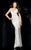 Scala - 48581 Bedazzled V-neck Sheath Dress in White and Gold