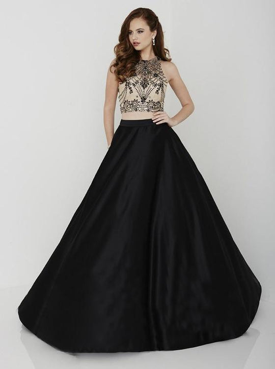 Tiffany Homecoming - Extravagant Scoop Neck A-line Satin Dress 16188 In Black and Neutral