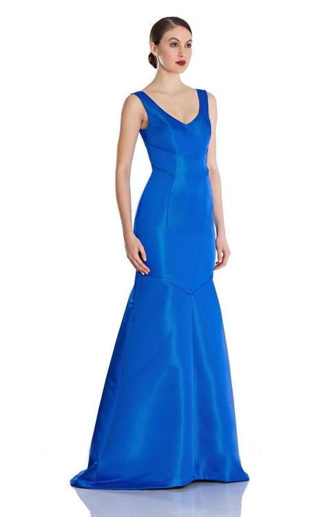 Theia - 882098 Tailored V-Neck Iridescent Evening Dress in Blue