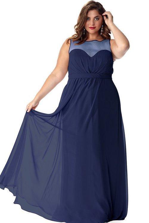 Tucked Bateau Illusion Chiffon A-Line Gown CE1525