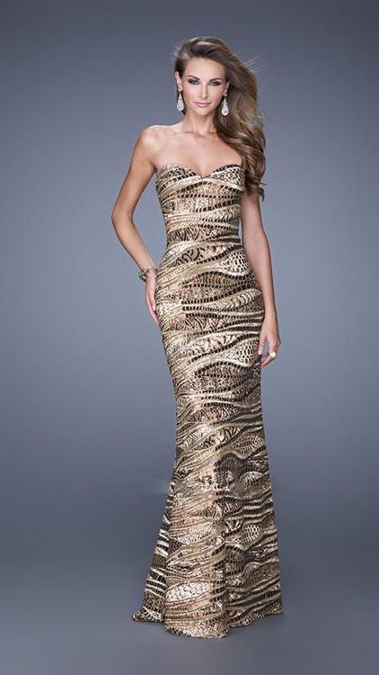 La Femme 21155 Sequined Sweetheart Prom Dress - 1 pc Gold/Bronze in Size 10 Available