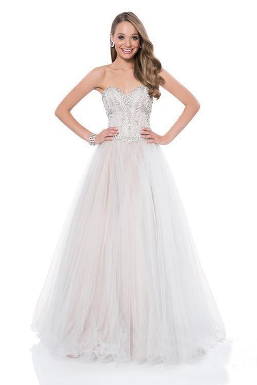 Terani Couture - 1611P1240A Crystal Studded Sweetheart Ball Gown in White and Neutral