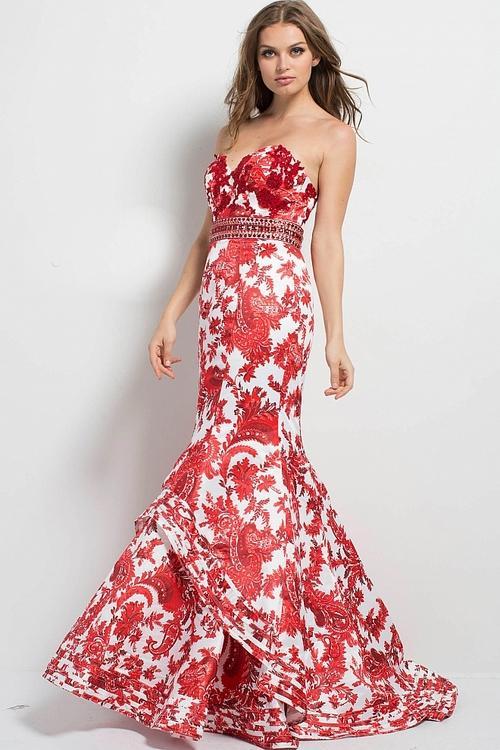 49655 Embellished Printed Mermaid Dress