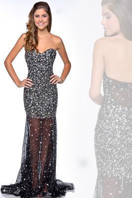 Milano Formals - Bejeweled Sweetheart Long Gown in Black