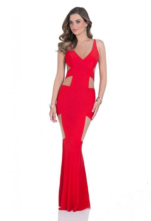 Terani Couture - 1612P0540A Cutout Bare Back Evening Dress  in Red