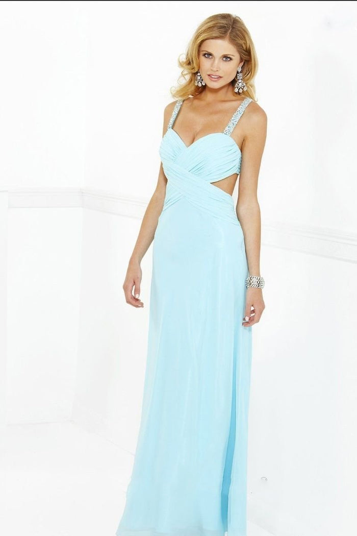 Embellished Draped Cut-out Long Evening Gown 7119