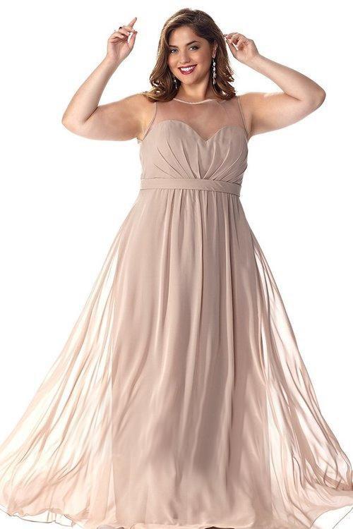 Tucked Bateau Illusion Chiffon A-Line Gown CE1525