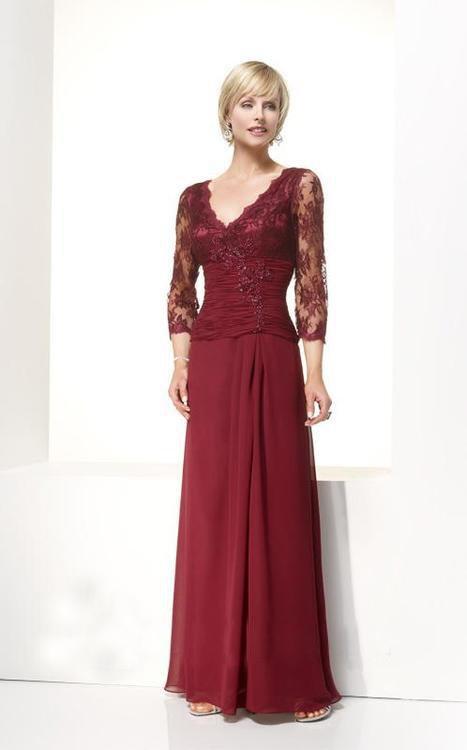 Alyce Paris Black Label - 29364 Laced Top and Sleeves Evening Gown in Red