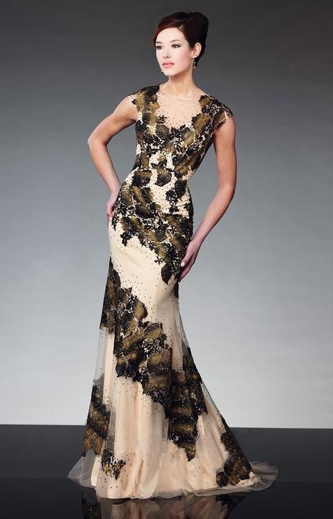 TB EVENINGS BY MON CHERI -  LONG DRESS IN CHAMPAGNE OLIVE TBE21503