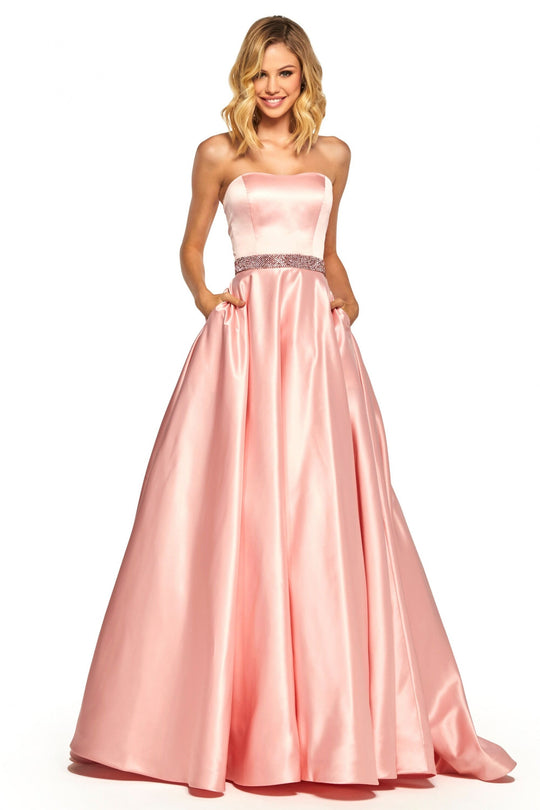 Sherri Hill - 52776 Two Piece Strapless Beaded Belt A Line Satin Dress In Pink