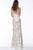 Jovani - 63754 Low V-Neck Laced Sheath Dress In White and Neutral