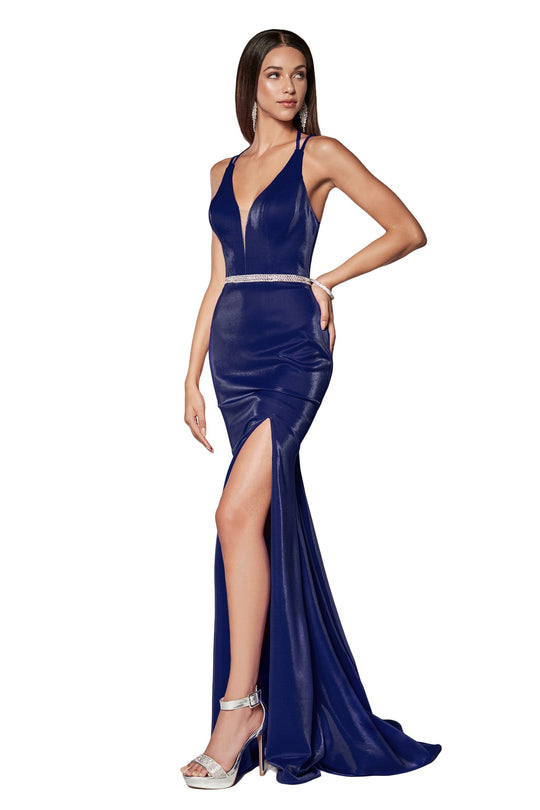 Cinderella Divine - C81188 Sleek Caged Back Trumpet Gown In Blue