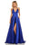 Sherri Hill - 52921 Halter Neck Satin A-line Dress with Slit In Blue