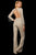 Sherri Hill - 53277 Beaded Long Sleeve Deep V-neck Jumpsuit In Neutral and Silver