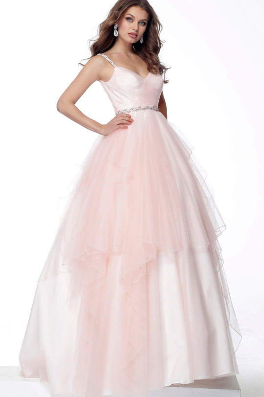Jovani - 66023 Embellished Plunging V-neck Tulle Ballgown In Pink