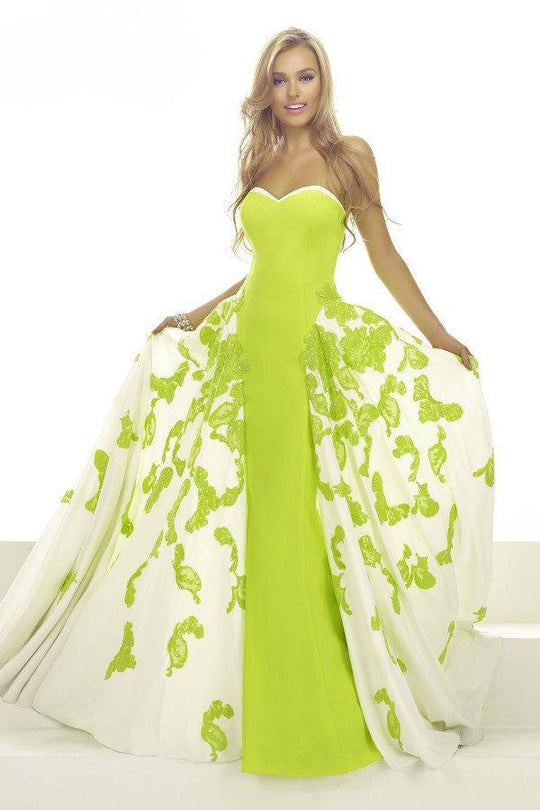 Janique W1376 Congregated A-line Open Overlay Gown in Green