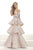 Janique - Embroidered V-Neckline Tiered Mermaid Long Evening Gown W1679 In Pink