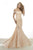 Janique W1681 Bejeweled Off-Shoulder Mermaid Evening Gown with Court Train In Pink