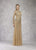 Janique - Crystal Embellished Caped Evening Gown W17010 In Gold