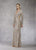 Janique - 17015 Bejewel Striped Long Sleeve Sheath Gown In Silver