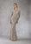 Janique - 17015 Bejewel Striped Long Sleeve Sheath Gown In Silver 