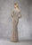 Janique - 17015 Bejewel Striped Long Sleeve Sheath Gown In Silver