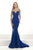 Janique W1715 - Illusion Strapless Open Back Ruffle Long Gown  In Blue